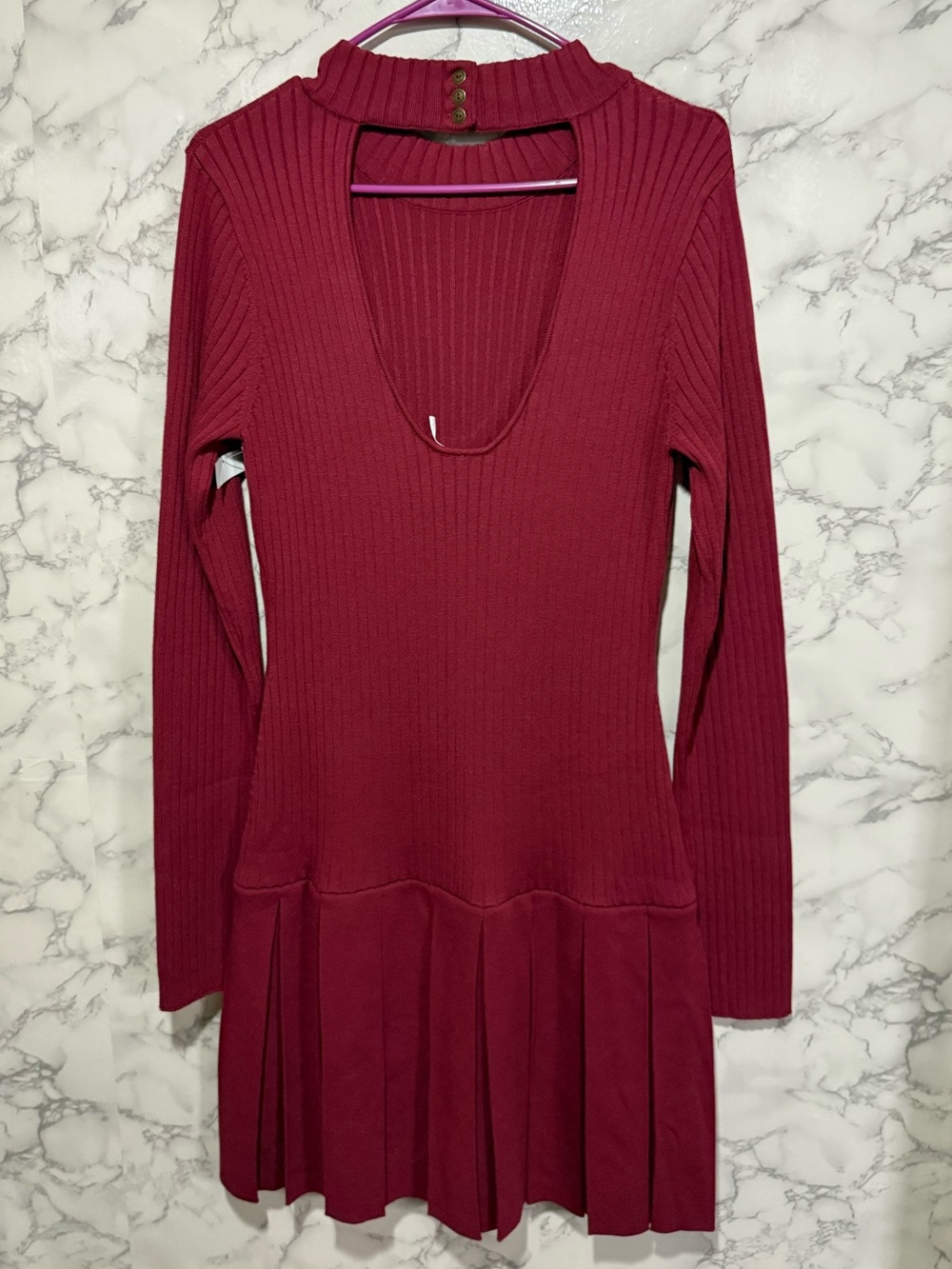 NEW Free People Emmy Mini Dress in Aged Red Ribbed Pleated L - Picture 15 of 15